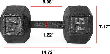 CAP Barbell Black Cast Iron Hex Dumbbell | 5-120 LBs | Single or Pair