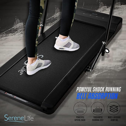 SereneLife Folding Treadmill - Foldable Home Fitness Equipment with LCD for Walking & Running - Cardio Exercise Machine - Preset and Adjustable Programs - Bluetooth Connectivity