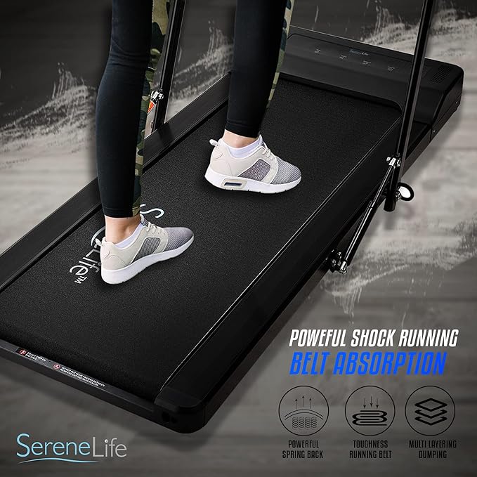 SereneLife Folding Treadmill - Foldable Home Fitness Equipment with LCD for Walking & Running - Cardio Exercise Machine - Preset and Adjustable Programs - Bluetooth Connectivity