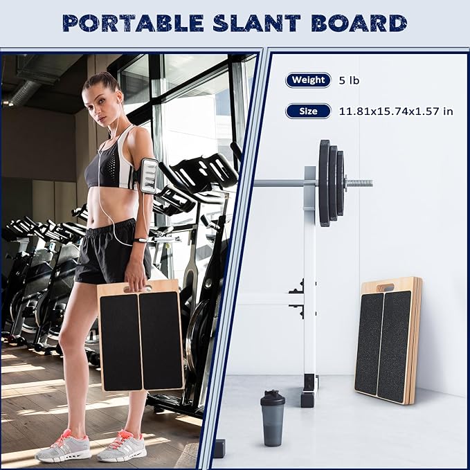 Portable Wooden Slant Board for Calf Stretching Squats Calf Stretcher Physical Therapy Equipment Adjustable Incline Board for Knees Ankle Heel Feet Leg