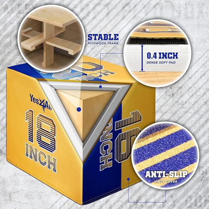 Yes4All 3-in-1 Soft-Padded Plyo Box With Wooden Core, Non-Slip Multi-Use Cushioned Plyometric Jump Box for Jumping, Conditioning, Strength Training