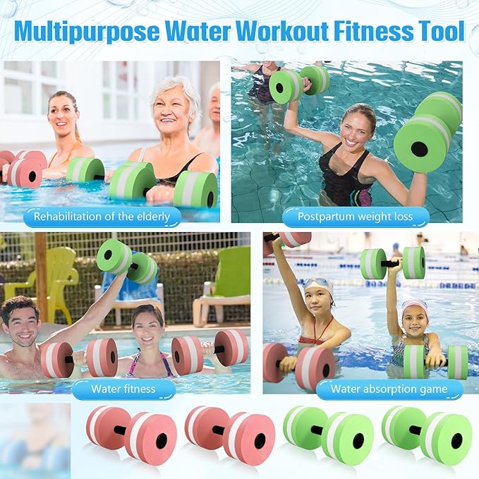 4 Pcs Water Weights Aquatic Exercise Dumbbells for Pool Water Dumbbell Set EVA Foam Pool Weights Dumbbells Resistance Water Aerobics Weight Fitness Barbells Equipment