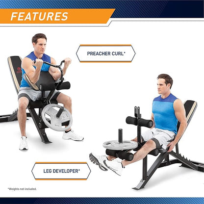 Marcy Olympic Weight Bench with Preacher Curl Pad and Leg Developer for Full-Body Workout