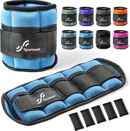 Sportneer Adjustable Ankle Wrist Weights for Men Women Kids, Adjustable Leg & Cuff Weight Straps for Fitness, Walking, Running, Aerobics, Yoga, Gym | 2 lbs for Each Ankle, 1 Pair Total Weight 4 lbs