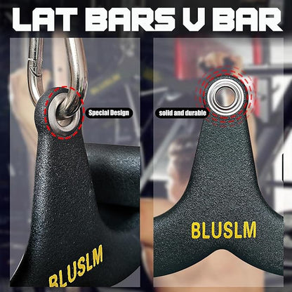 LAT Pull Down Bar for Cable Machine, LAT Pulldown Attachments T Bar V Bar Cable Attachment, Back Tricep Bar Strength Training Handle