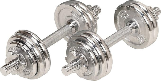 Sunny Health & Fitness Elite Adjustable Dumbbell 15/25/35/45/55 LB (Single Dumbbell) Space Saver, Secure Quick-Lock, Anti-Slip Steel Handle, Home Gym Fitness Optional Chrome Dumbbell Set (Pair) 33 LB