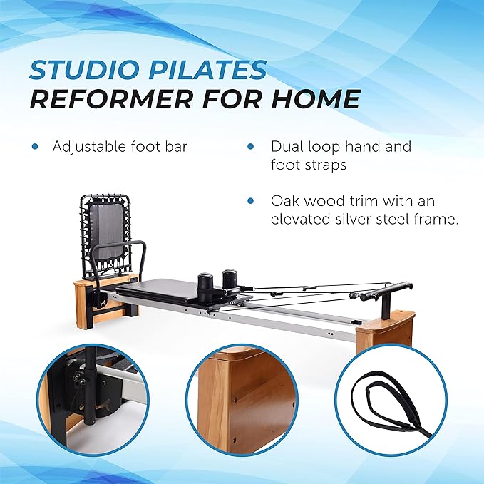 Stamina AeroPilates Pro Reformer Whole Body Resistance Padded Pilates Workout Machine with Cardio Rebounder for Home Workouts, Chrome Black