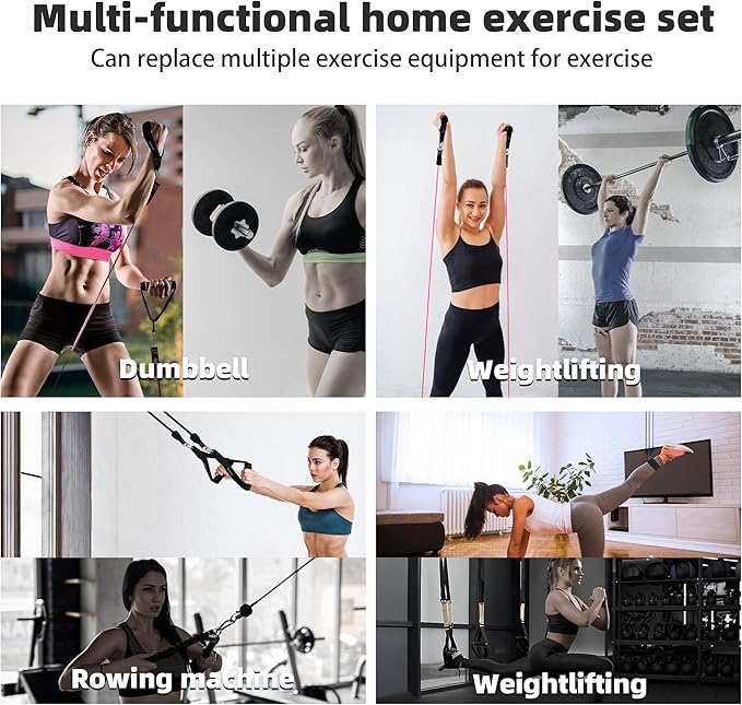 Resistance Band Set. Exercise Bands with Handles, Door Anchor and Ankle Strap. Home Gym, Supports Full-Body Workouts - with Fitness Poster and Video