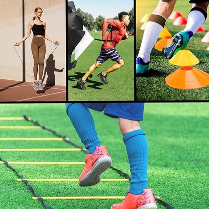 Soccer Agility Training Equipment Set, Soccer Accessories 20Ft Agility Ladder, 12 Cones, Solo Soccer Trainer, Jump Rope Speed Training Equipment Gifts for Boy