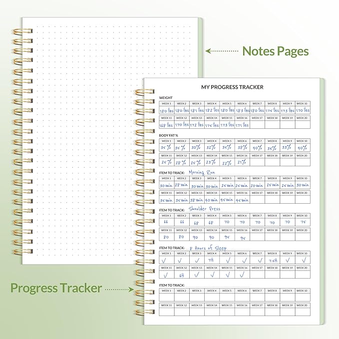 Fitness Journal Workout Planner for Men & Women, A5(6.4" x 8.3") Workout Journal Log Book Planner for Track Gym Essentials, Home Workouts, Track Progress, Achieve Goals, Green