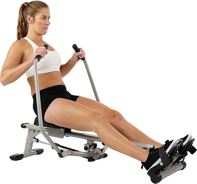 Sunny Health & Fitness Smart Compact Full Motion Rowing Machine, Full-Body Workout, Low-Impact, Extra-Long Rail, 350 LB Weight Capacity and Optional SunnyFit® App Enhanced Connectivity