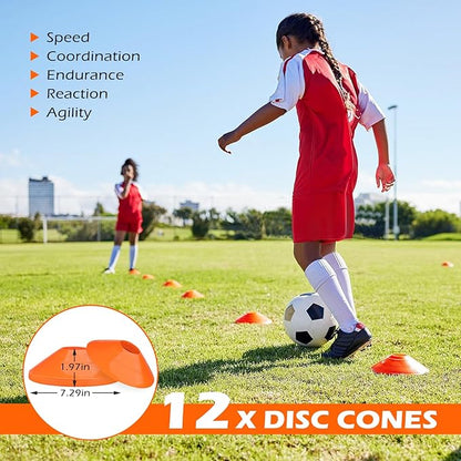 Soccer Training Equipment, Speed Agility Training Equipment for Kids Youth Adults, 20ft Agility Ladder, 4 Hurdles, Jump Rope, 12 Soccer Cones, Running Parachute, Basketball Football Training Equipment