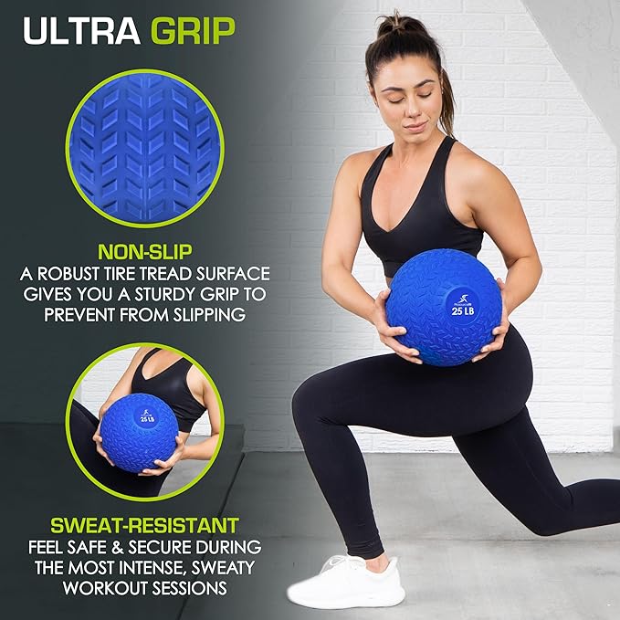 ProsourceFit Slam Medicine Balls 5, 10, 15, 20, 25, 30, 50lbs Smooth and Tread Textured Grip Dead Weight Balls for Strength and Conditioning Exercises, Cardio and Core Workouts