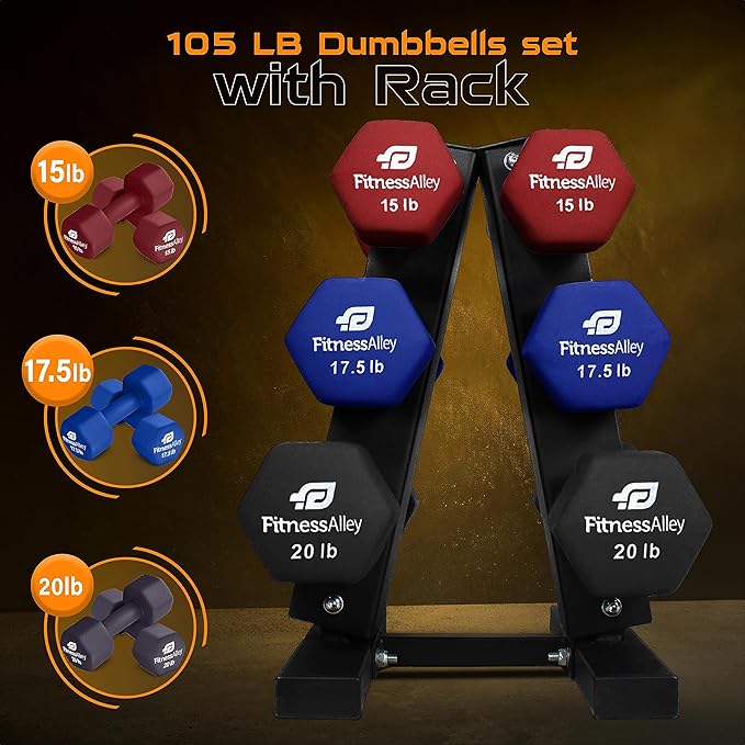 Neoprene Workout Dumbbells - Non Slip, Anti Roll Exercise & Fitness Dumbbells set with Rack Combo - Ideal for Home and Gyms training