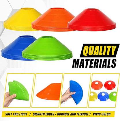 25/50 Pack Disc Cones for Sports, Agility Training Cone for Soccer, Football, Basketball, Coaching, Practice Equipment with Carry Bag and Holder, 5 Color