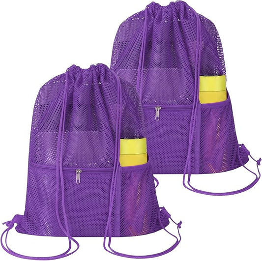 NATURAL STYLE 2 PACK Mesh Drawstring Backpack Bag, Multifunction Mesh Bag for Swimming, Athletic Gym, Clothes, Beach, Swim (Purple)