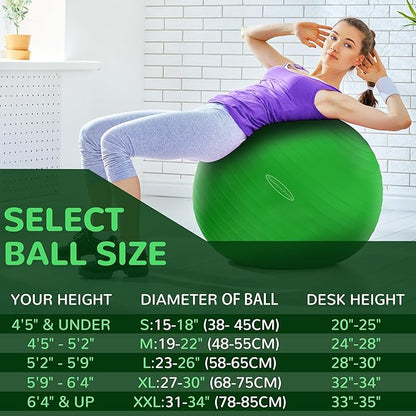 Anti-Burst and Slip Resistant Exercise Ball Yoga Ball Fitness Ball Birthing Ball with Quick Pump, 2,000-Pound Capacity, Multiple Colors and Sizes