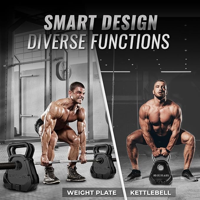 Yes4All Multifunctional Olympic Weight Plate & Kettlebell, Plate Kettlebell Set for Advanced Training, Upgraded Bell Plate Combination - 50lbs - Pair