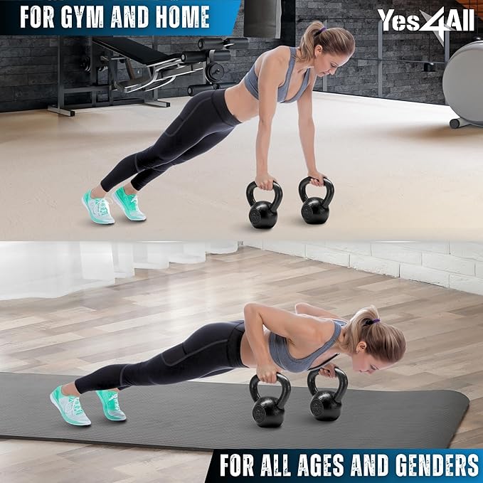 Yes4All Kettlebell Cast Iron Sets 5 - 10 - 15 - 20 - 25 - 30 lbs, Multi-Level from Beginners to Pros Kettlebell Set for Strength Training & Home Gym Equipment