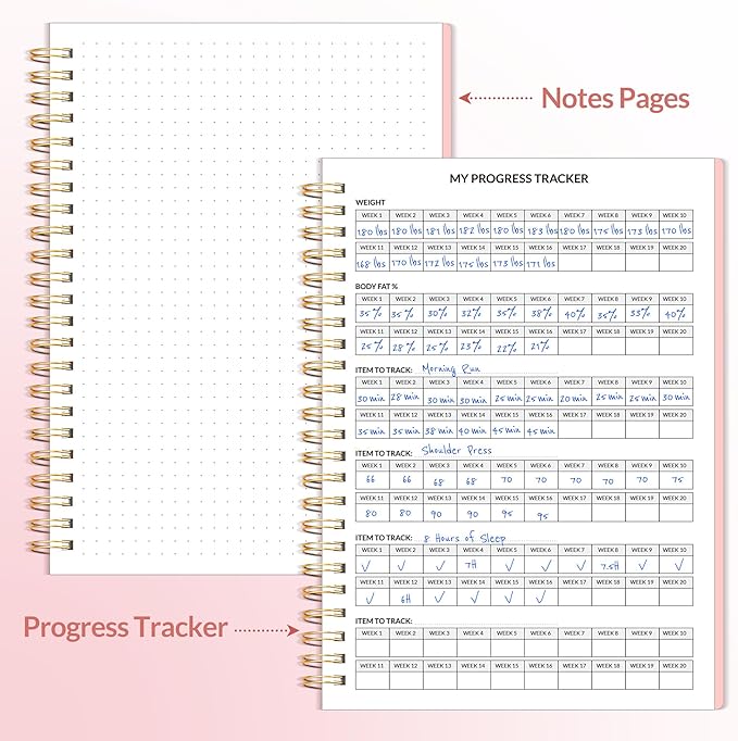 Fitness Journal Workout Planner for Men & Women, A5(6.4" x 8.3") Workout Journal Log Book Planner for Track Gym Essentials, Home Workouts, Track Progress, Achieve Goals, Pink