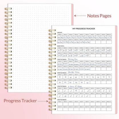 Fitness Journal Workout Planner for Men & Women, A5(6.4" x 8.3") Workout Journal Log Book Planner for Track Gym Essentials, Home Workouts, Track Progress, Achieve Goals, Pink