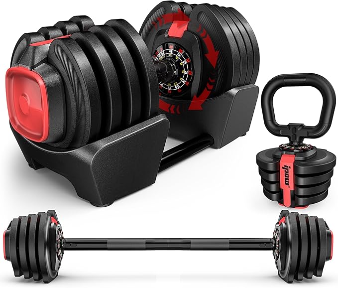 IPOW 3-in-1 Adjustable Dumbbell Set 40lbs with 12