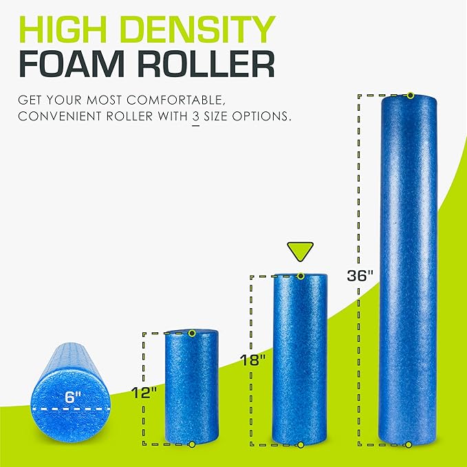 ProsourceFit High Density Foam Rollers 12 - Inches long, Firm Full Body Athletic Massage Tool for Back Stretching, Yoga, Pilates, Post Workout Muscle Recuperation, Black