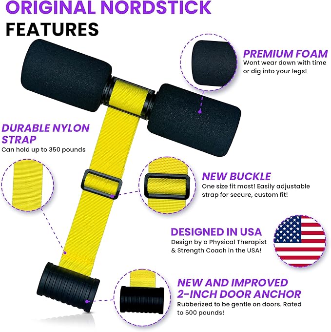 NordStick Nordic Hamstring Curl Strap - Original Nord Stick Exercise Set for Home and Travel - 5 Second Set Up