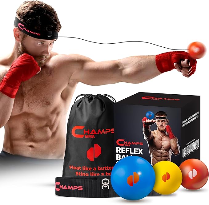 Boxing Reflex Balls Set of 3 – Boxing Ball with Varying Sizes, Adjustable Headband and 3 Spare Strings to Improve Speed and Hand-Eye Coordination for Men and Kids - Boxing Equipment