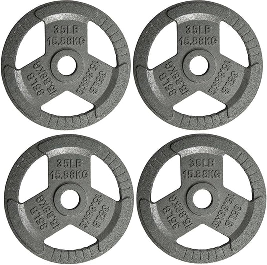 Yes4All Tri-Grip Handles Cast Iron Olympic Weight Plates for Strength Training and Weightlifting, Multiple Options (Single, Pair and Set)