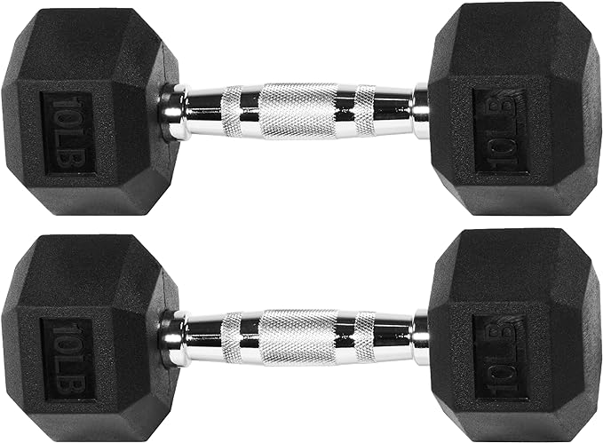 Signature Fitness Rubber Encased Hex Dumbbell, Multiple Sizes