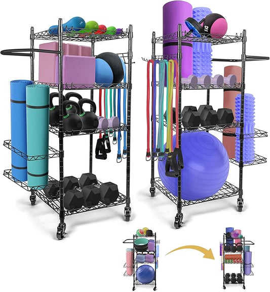 Home Gym Storage Rack - Gym Equipment Storage for Workout at Home, Yoga Mat Storage Rack, Home Gym Organizer, Gym Organization for Home Gym Equipment Dumbells & More