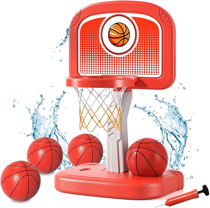 Pool Basketball Hoop Toys with 4 Balls, Swimming Pool Basketball Game for Kids Adults, Basketball Hoop Poolside Summer Water Games Toys Gifts for 3 4 5 6 7 8 Year Old Boys, Indoor Outdoor Toys