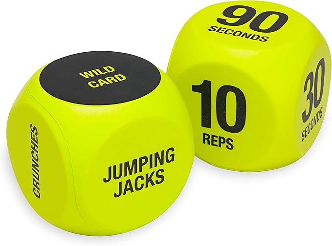 SPRI Exercise Dice (6-Sided) - Game for Group Fitness & Exercise Classes - Includes Push Ups, Squats, Lunges, Jumping Jacks, Crunches & Wildcard ( Carrying Bag)