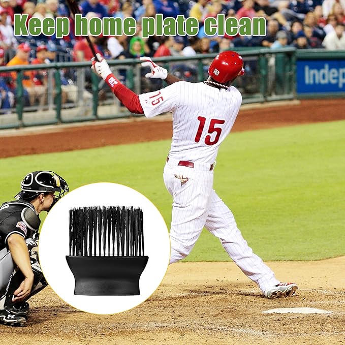 KALIONE 2 Pcs Umpire Brush, Baseball Home Plate Brush Baseball Umpire Gear with Plastic Handle Sport Umpire Gear Brush for Baseball Softball Umpire Equipment (Black, 4.9 X 4.6 Inch)