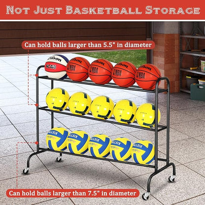 Basketball Rack Training Stand - Tilt Ball Training Equipment Holder Shooting Rolling Storage Cart with Wheels Sports Outdoor Volleyball Soccer Football Garage Organizer Basketball Accessories