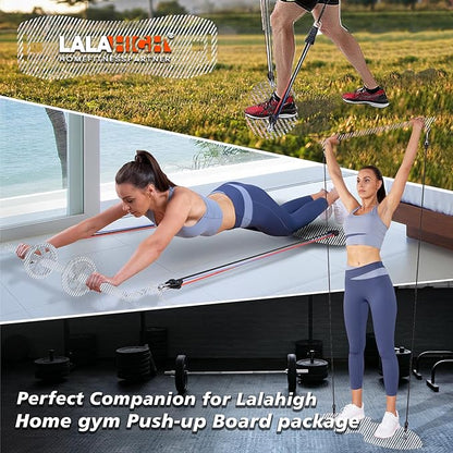 LALAHIGH Portable Home Gym System for Men and Women:Push Up Board, Pilates Bar & 20 Fitness Accessories with Resistance Bands and Ab Roller Wheel-Professional Strength Training Exercise