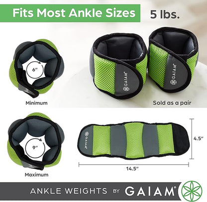 Gaiam Ankle Weights Strength Training Weight Sets For Women & Men With Adjustable Straps - Walking, Running, Pilates, Yoga, Dance, Aerobics, Cardio Exercises (5lb & 10 Pound Sets)