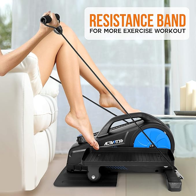 SereneLife Elliptical Under Desk Exercise Equipment, Compact Ergonomic Seated Elliptical, Work from Home Fitness, Mini Machines for Home Use, 8 Resistance Level, LCD Monitor, Resistance Band