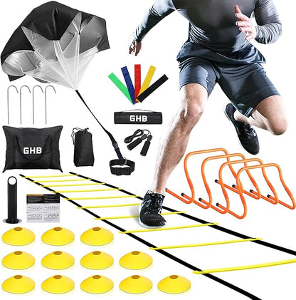 GHB Agility Ladder Set,4 Agility 20 feet12 feet12 Rungs Ladder,12 Disc 4 Resistance