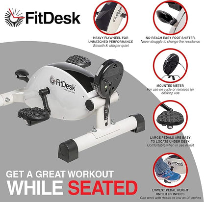 FitDesk Under Desk Bike Pedal Machine with Magnetic Resistance for Quiet, Fluid Motion - Adjustable Tension with Digital Performance Meter