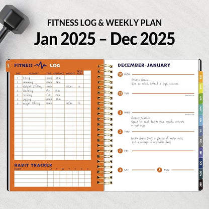 2025 Fitness Workout Journal Planner for Women & Men, from JAN 2025 - DEC 2025 Exercise Planner, 6.4" x 8.3" Fitness Tracker Journal Essentials for Goals, Tracking, Gifts with PVC Plastic Cover, Black