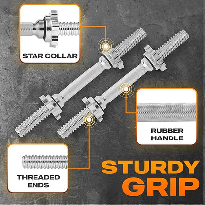 Yes4All Pair of Threaded Dumbbell Handles 14/16/18/24 inch, Chrome/Rubber Grip, Fit 1” Plates, Weight Bar Connector