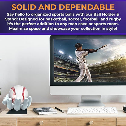 Small Ball Holder & Stand - Versatile Sports Storage Rack for Baseball, Tennis, Cricket Balls - Man Cave Decor and Organizer - Compact Table Stand for Multi-Sports Collections