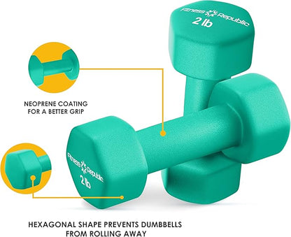 Neoprene Dumbbell Set of 2, Non-Slip, Hex Shape, Free Weights Set for Muscle Toning, Strength Building, Weight Loss - Portable Weights for Home Gym Hand Weight