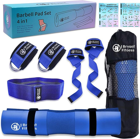 J Bryant Barbell Pad Set with 2 Ankle Straps for Cable Machines Hip Resistance Band Weight Lifting Straps Thick Cushion Hip-Thrusts Pad with Carry Bag for Squats Bench Press Workout