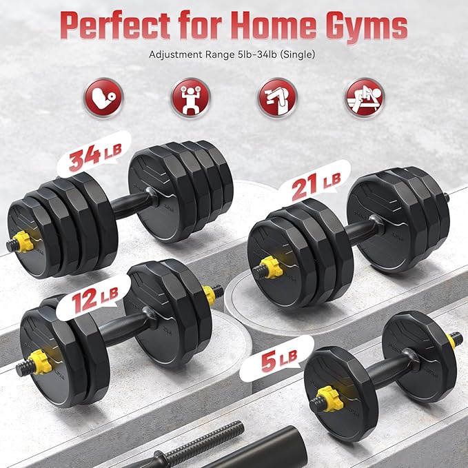 FEIERDUN Adjustable Dumbbells, 40/48/68/88lbs Free Weight Set with 4 Modes, Used as Barbell, Kettlebells, Push up Stand, Fitness Exercises for Home Gym Suitable Men/Women