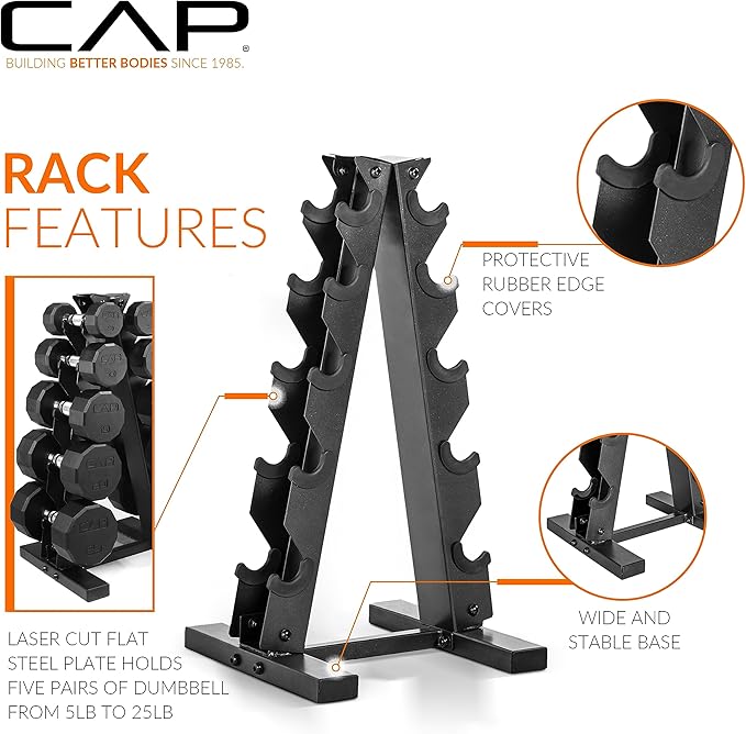 CAP Barbell Dumbbell Set with Rack | Multiple Options in 150lbs and 210lbs