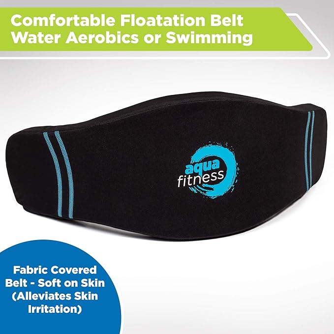 Aqua LEISURE New Aqua Water Fitness Deluxe Flotation Belt – Adult Aquatic Swim Belt for Water Aerobics and Other Pool Exercise – Black/Blue, (AZF21363) (Packaging may vary)