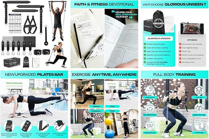 Pilates Resistance Bands with Handles - TPE Pilates Bar Kit with Resistance Bands | Resistance Bands for Workout | Pilates Stretch Bands for Exercise w/30 Day Bible Reading Devotional Plan | Gym Kit